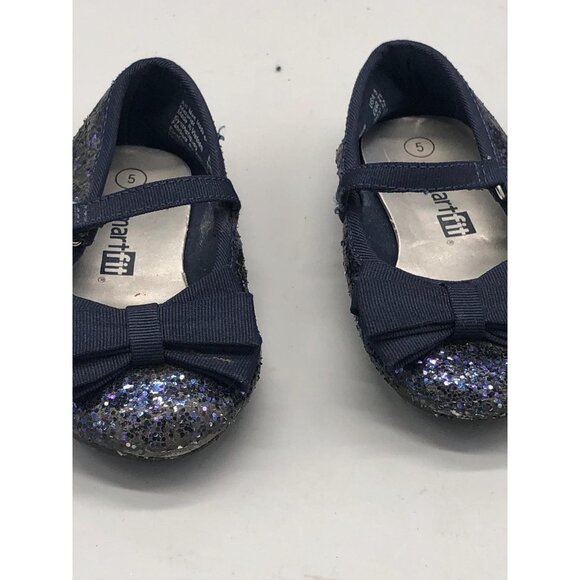 Smart fit dress flat shoes bow sparkle blue toddler size 5 hook & loop READ - Picture 3 of 7